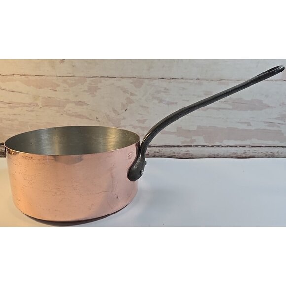 French Copper Saucepan Stamped Fabrication Francaise 8" Stainless Steel Lining